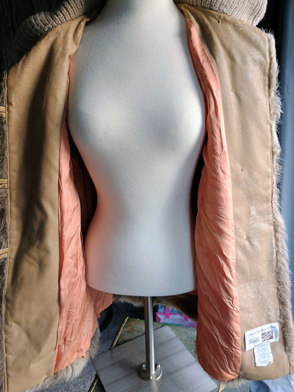 Sears Women's Brown Faux Fur & Knit Mixed Teddy Jacket - Picture 4 of 5